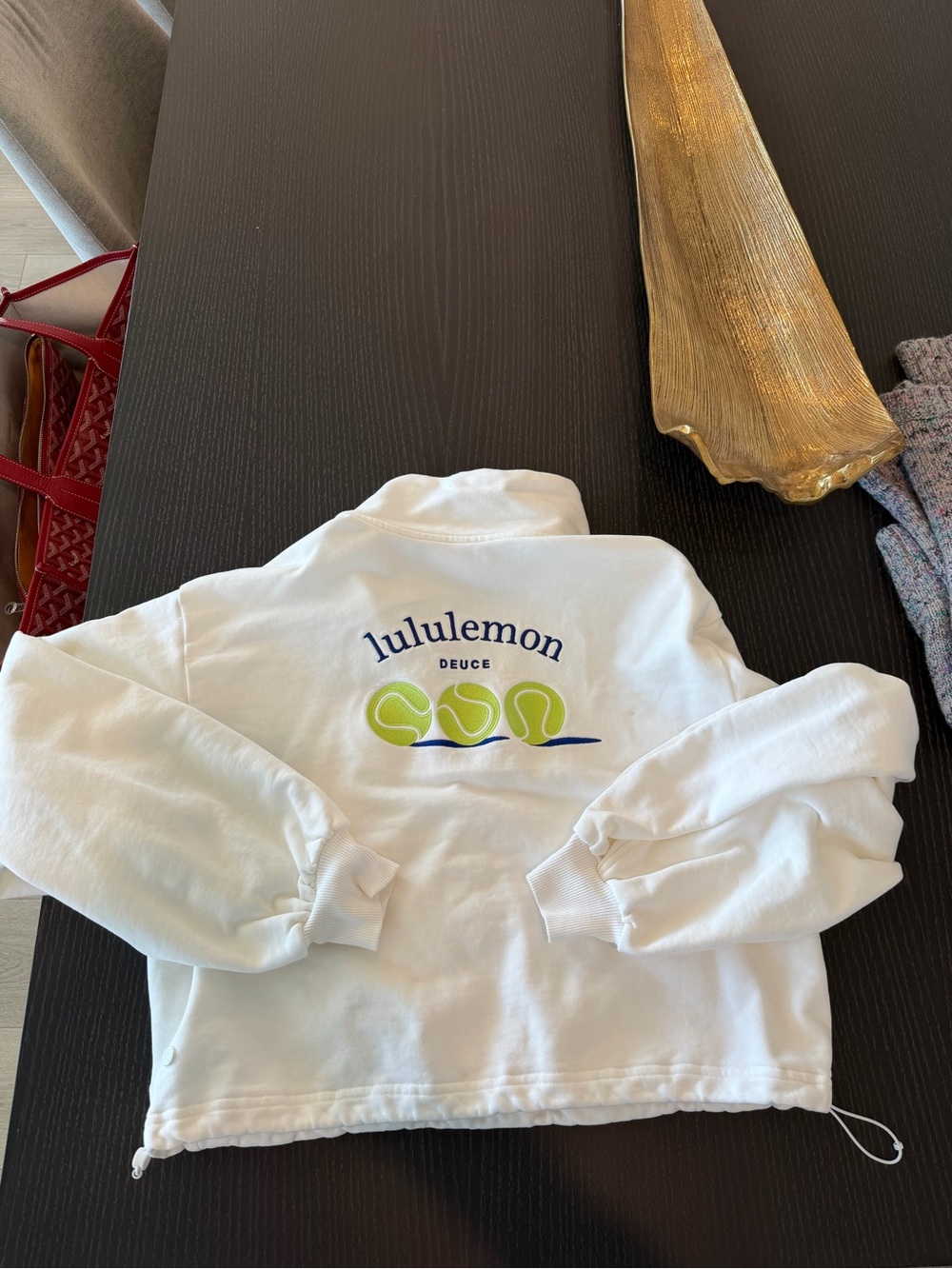 lululemon white half-zip drawstring mock neck tennis deuce sweatshirt, worn 2x